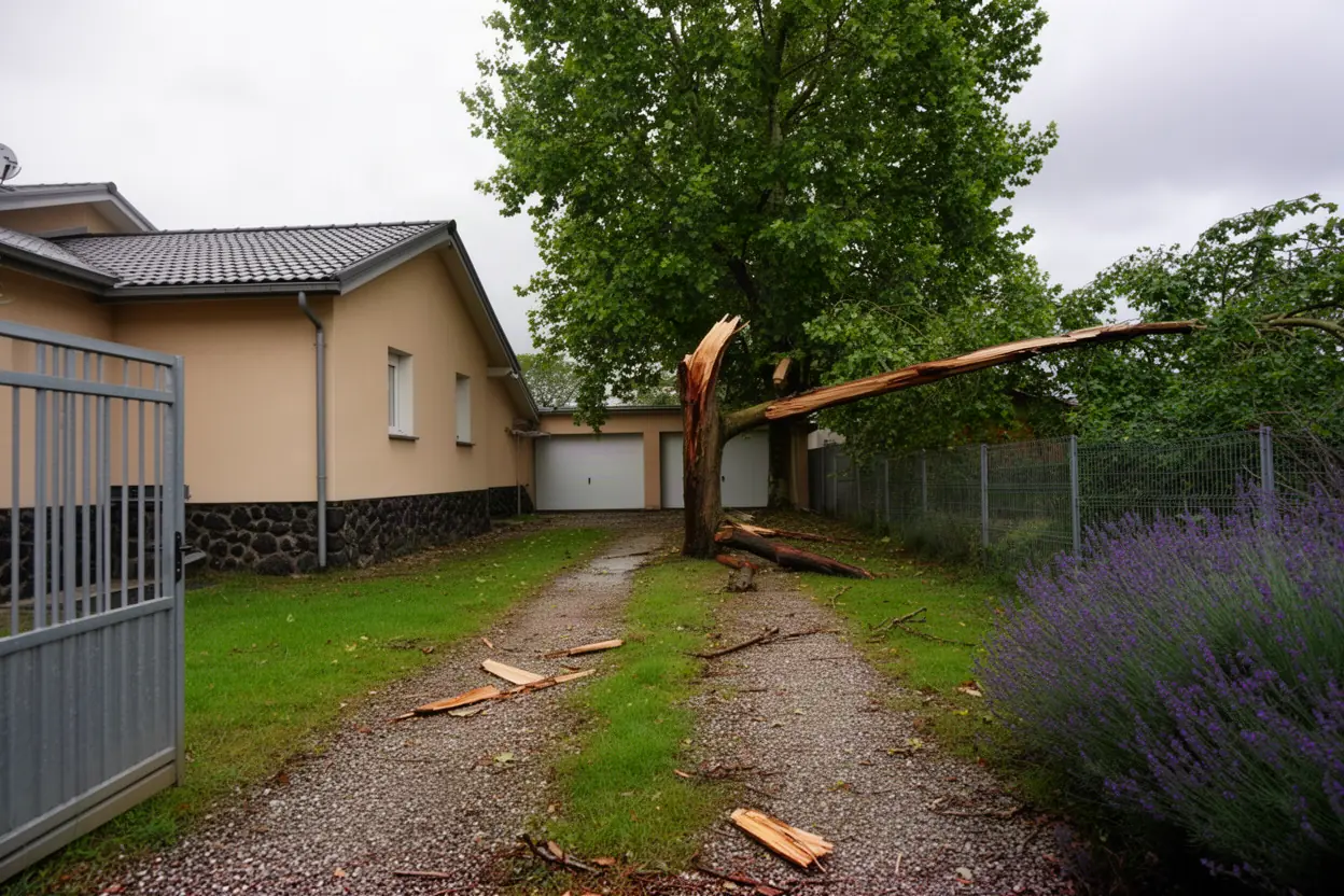 Branche fendue suspendue après un orage à Cébazat
