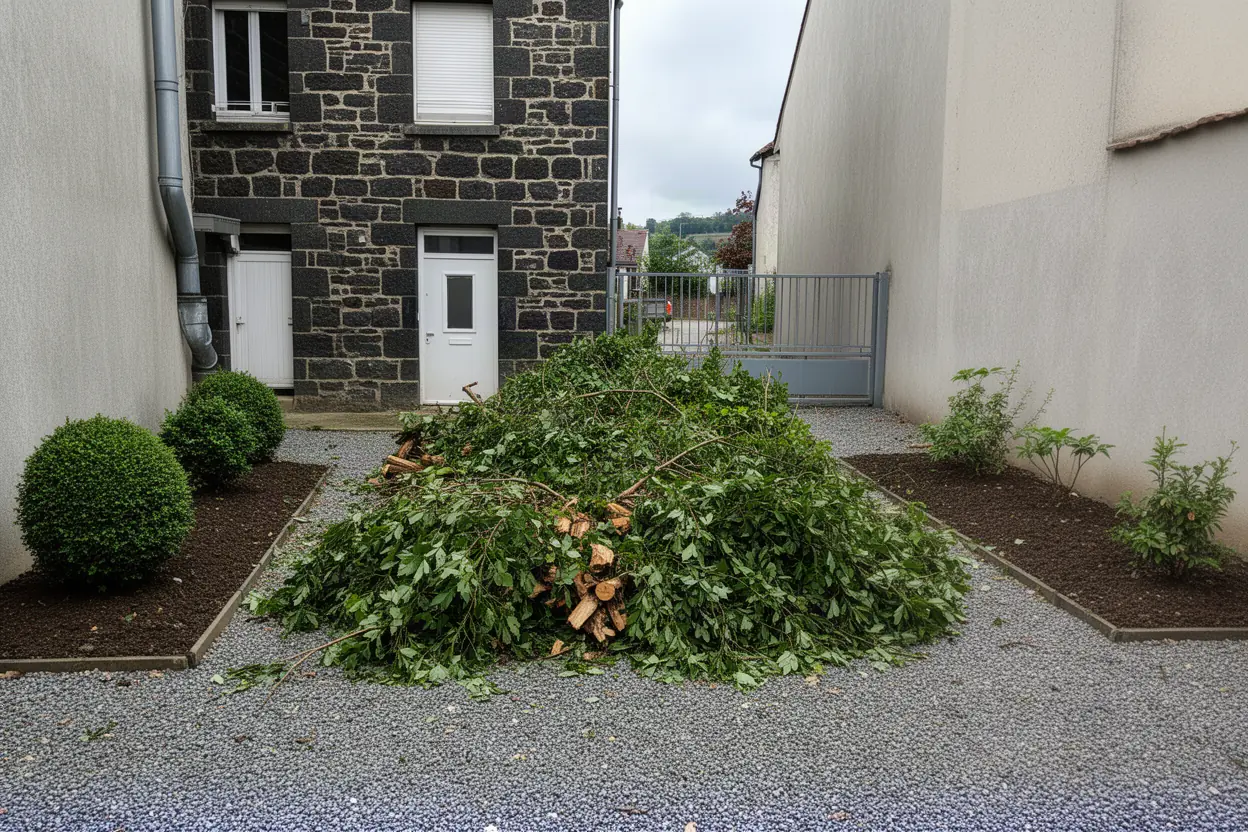 Cour encombrée de branches à Clermont-Ferrand