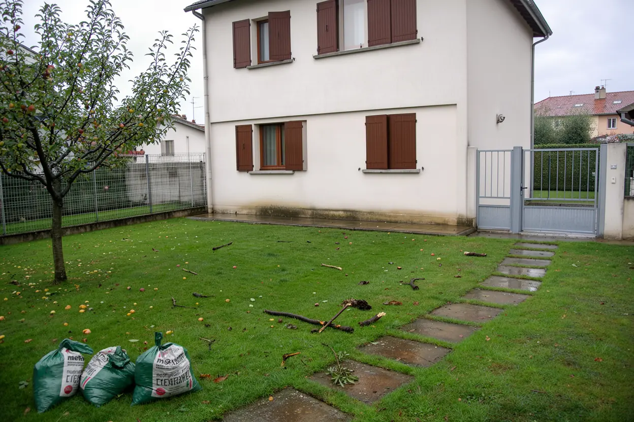 Pelouse propre après enlèvement des branches à Riom
