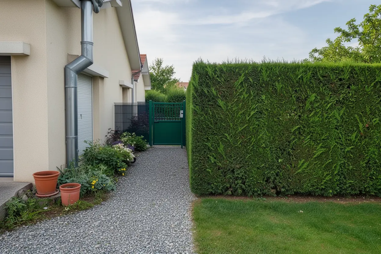 Haie de thuyas taillée et passage dégagé à Riom